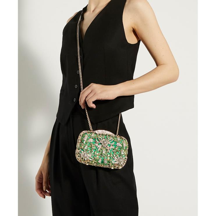 Dune London Berkeley Women Diamante-Detail Satin Box Clutch Green 2Z0DB41