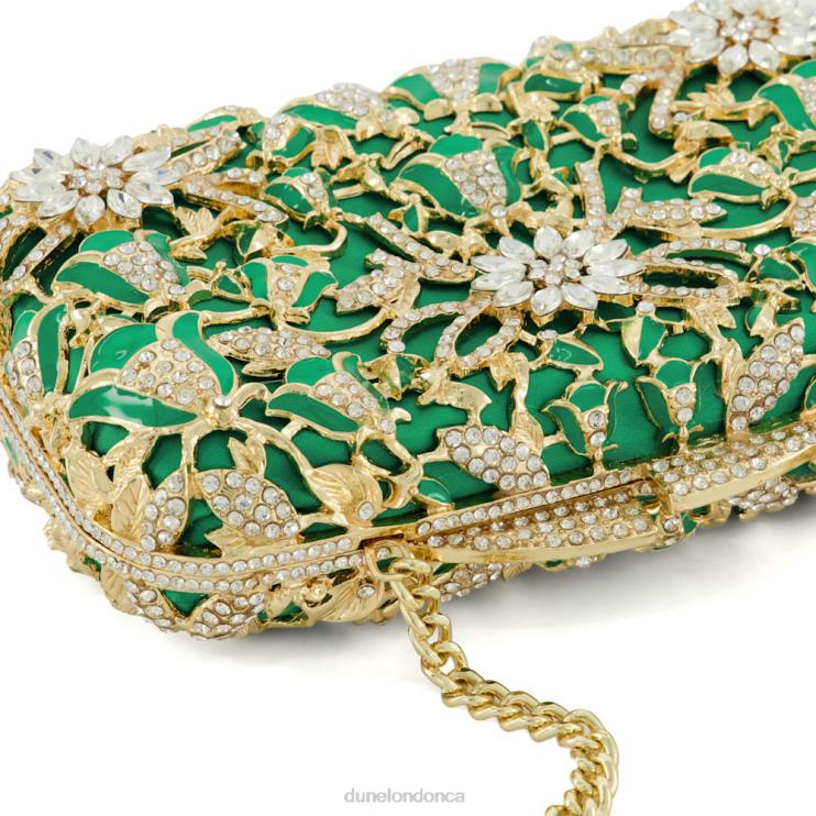 Dune London Berkeley Women Diamante-Detail Satin Box Clutch Green 2Z0DB41