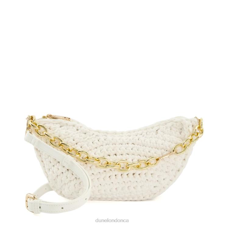Dune London Dammi Women Small Chain-Detail Raffia Crossbody Bag White 2Z0DB141
