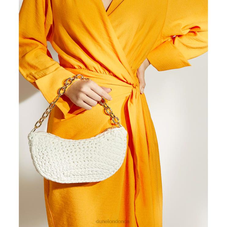 Dune London Dammi Women Small Chain-Detail Raffia Crossbody Bag White 2Z0DB141
