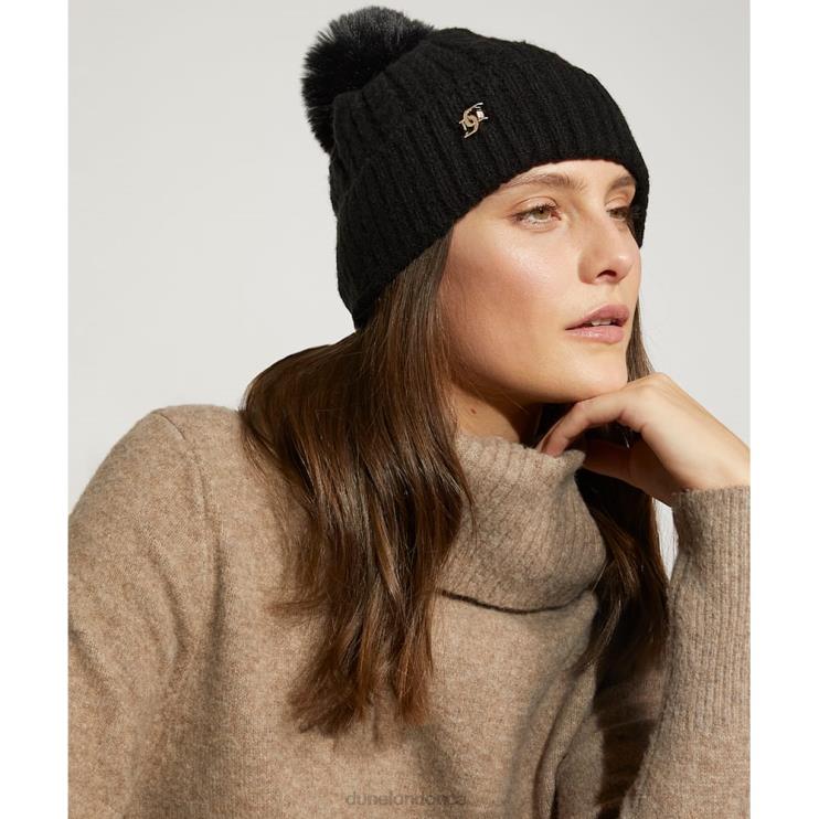 Dune London Fawley Women Pom-Pom Knitted Beanie Hat Black 2Z0DB302