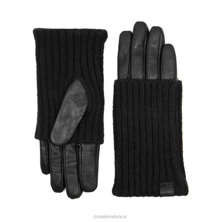 Dune London Inessa Women Knit-Trim Leather Gloves Black 2Z0DB284