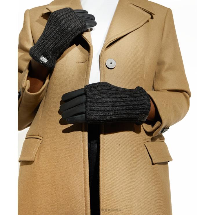 Dune London Inessa Women Knit-Trim Leather Gloves Black 2Z0DB284