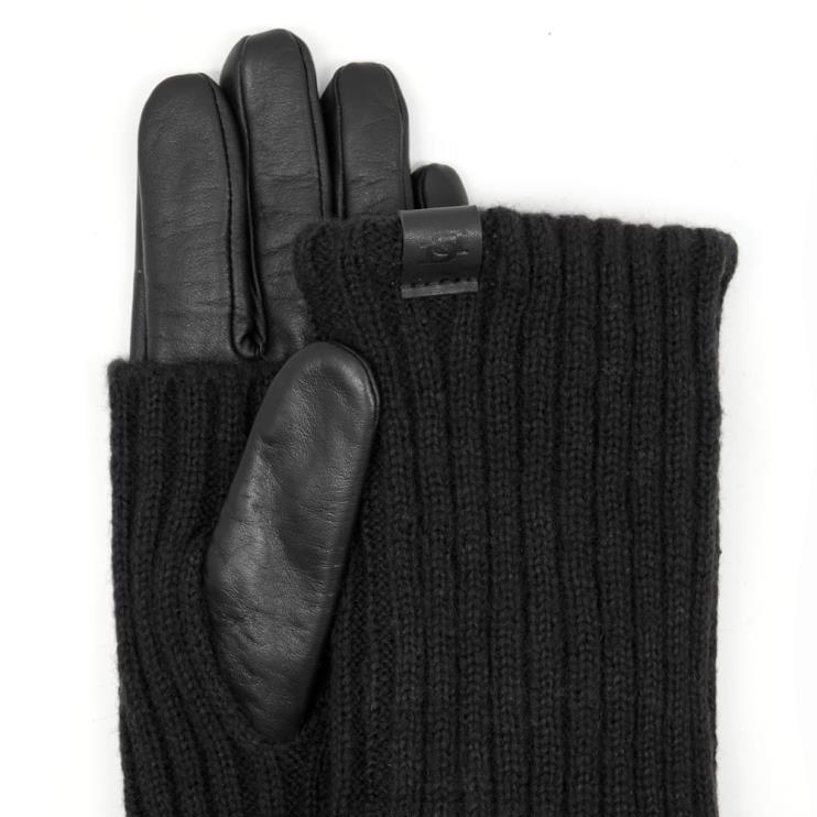 Dune London Inessa Women Knit-Trim Leather Gloves Black 2Z0DB284