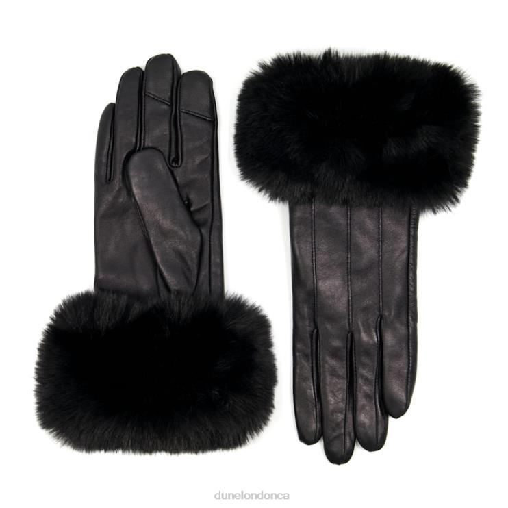 Dune London Islington Women Faux-Fur Trim Leather Gloves Black 2Z0DB283