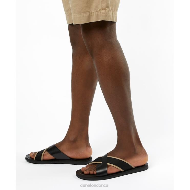 Dune London Ideal Men Cross-Strap Sliders Black 2Z0DB741