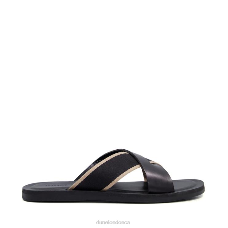 Dune London Ideal Men Cross-Strap Sliders Black 2Z0DB741