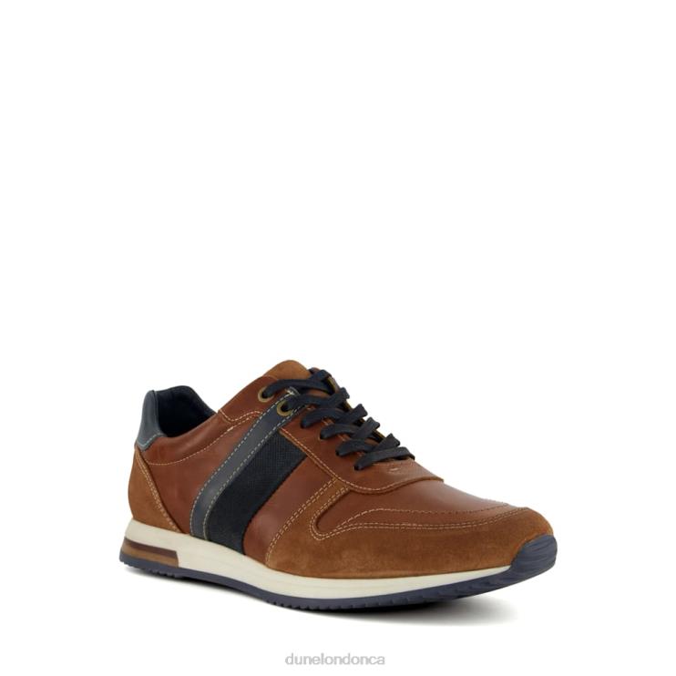 Dune London Tibbin Men Stripe-Detail Leather-And-Suede Runner Trainers Tan 2Z0DB884