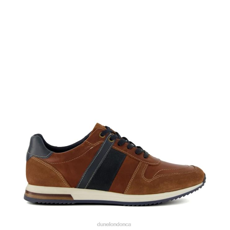Dune London Tibbin Men Stripe-Detail Leather-And-Suede Runner Trainers Tan 2Z0DB884
