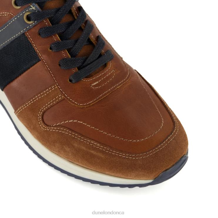 Dune London Tibbin Men Stripe-Detail Leather-And-Suede Runner Trainers Tan 2Z0DB884