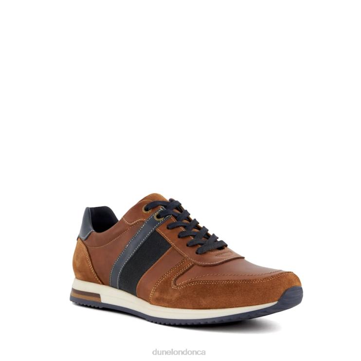 Dune London Tibin Men Stripe-Detail Leather Trainers Tan 2Z0DB690