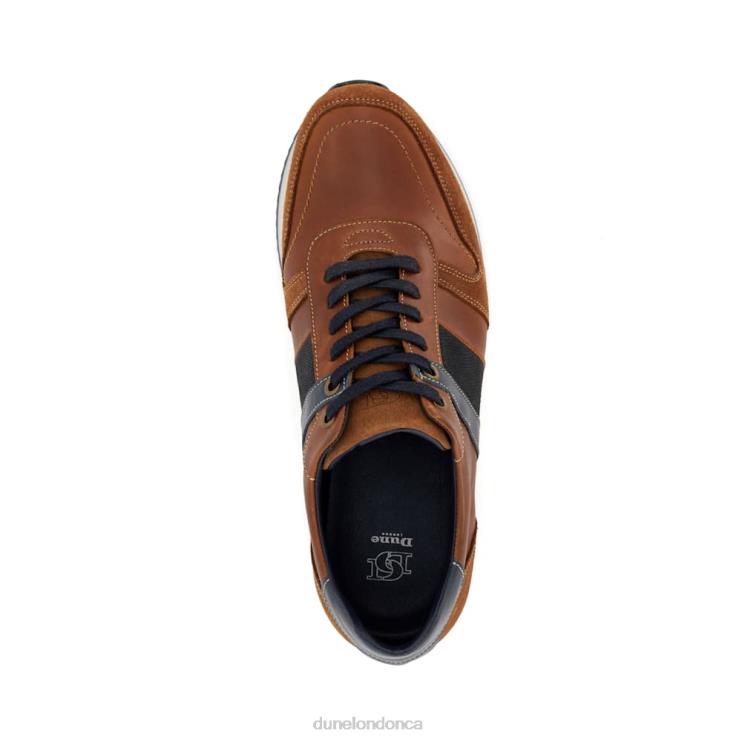 Dune London Tibin Men Stripe-Detail Leather Trainers Tan 2Z0DB690