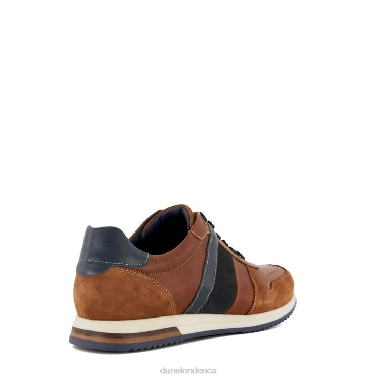 Dune London Tibin Men Stripe-Detail Leather Trainers Tan 2Z0DB690