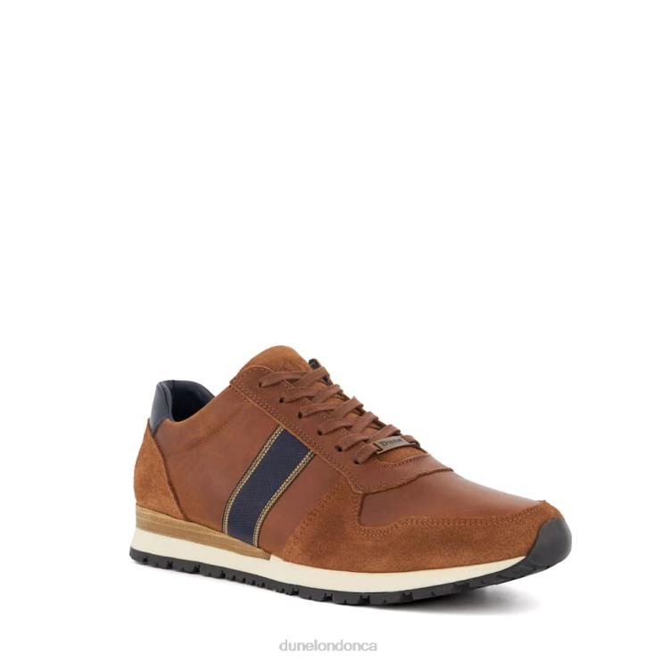 Dune London Treck Men Stripe-Detail Leather Trainers Dark Tan 2Z0DB707