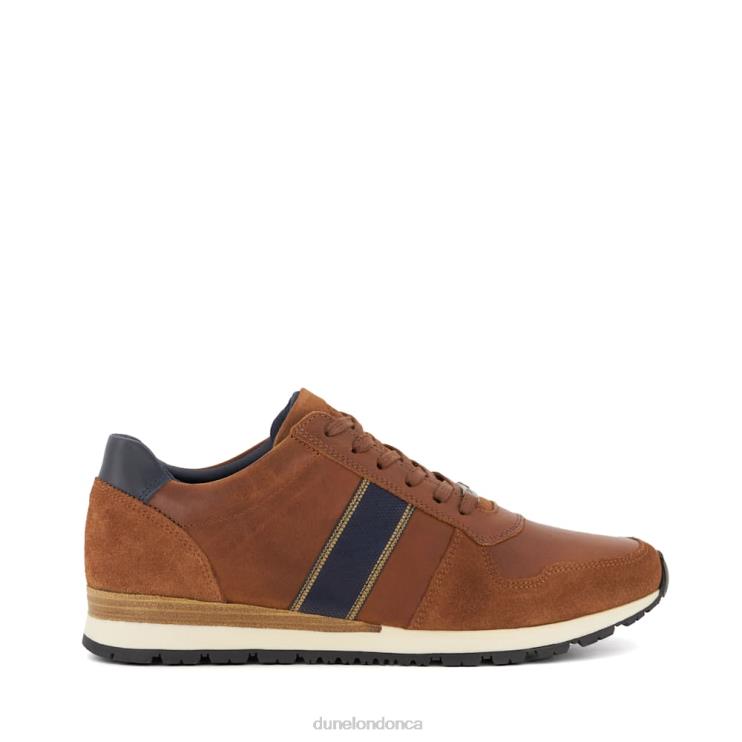 Dune London Treck Men Stripe-Detail Leather Trainers Dark Tan 2Z0DB707