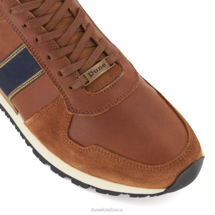 Dune London Treck Men Stripe-Detail Leather Trainers Dark Tan 2Z0DB707