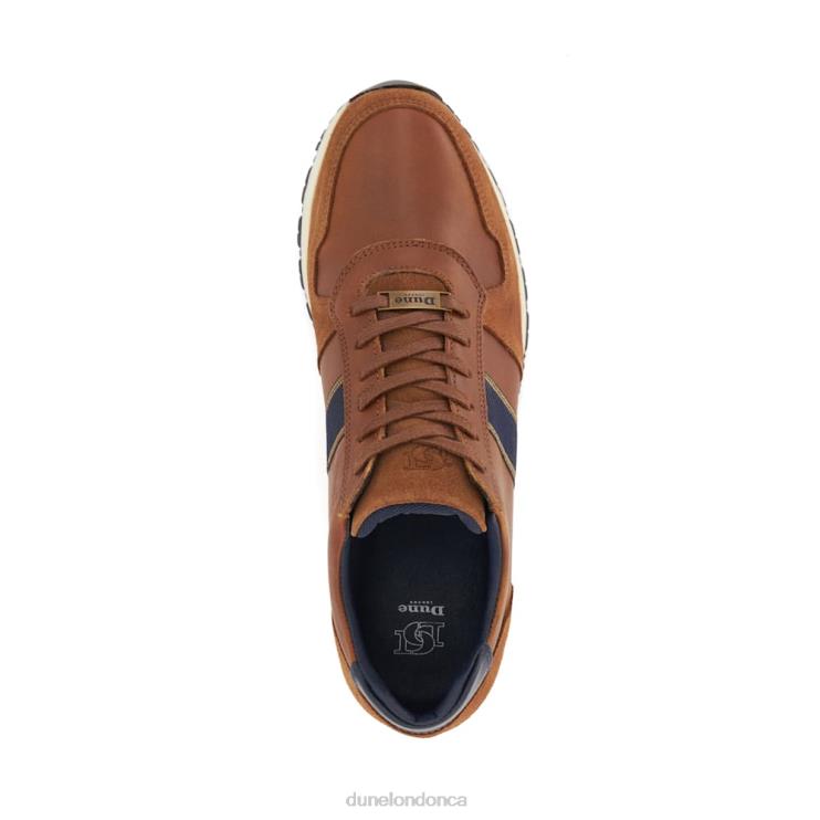 Dune London Treck Men Stripe-Detail Leather Trainers Dark Tan 2Z0DB707