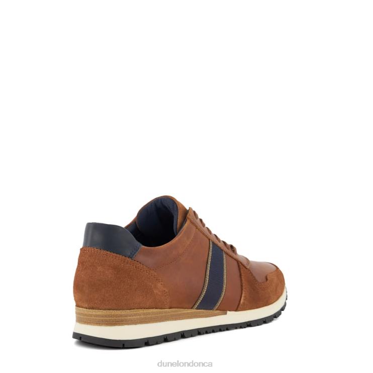 Dune London Treck Men Stripe-Detail Leather Trainers Dark Tan 2Z0DB707