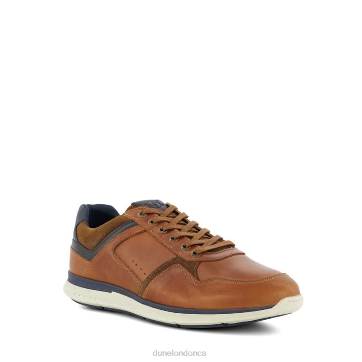Dune London Trended Men Wide Fit Leather Lace-Up Trainers Tan 2Z0DB701