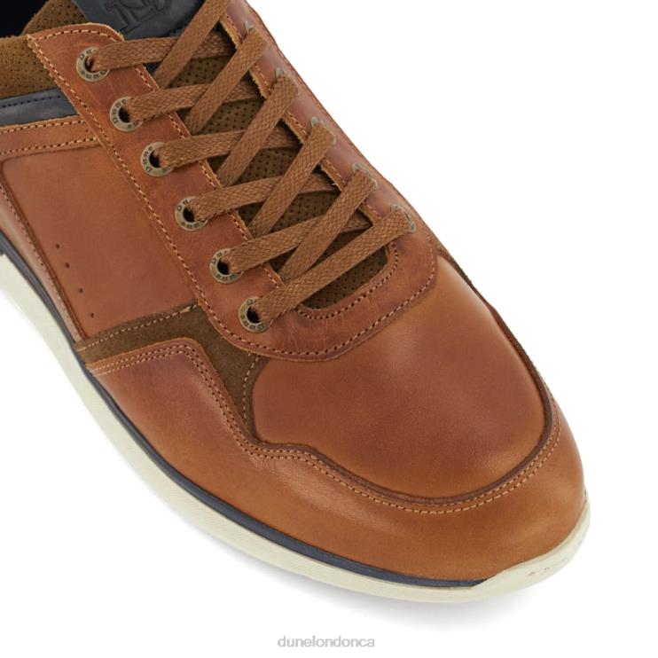 Dune London Trended Men Wide Fit Leather Lace-Up Trainers Tan 2Z0DB701