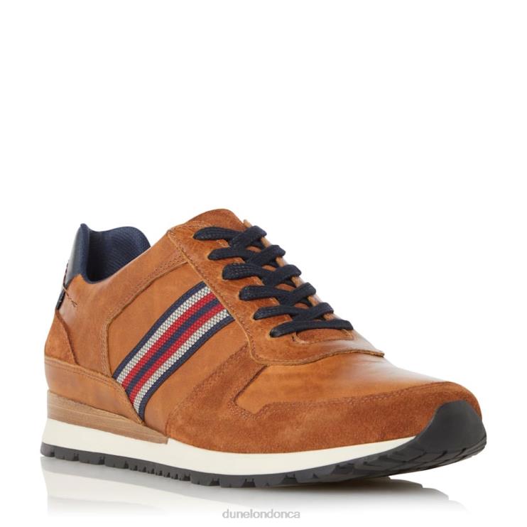 Dune London Truro Men Side-Stripe Lace-Up Runner Trainers Tan 2Z0DB845