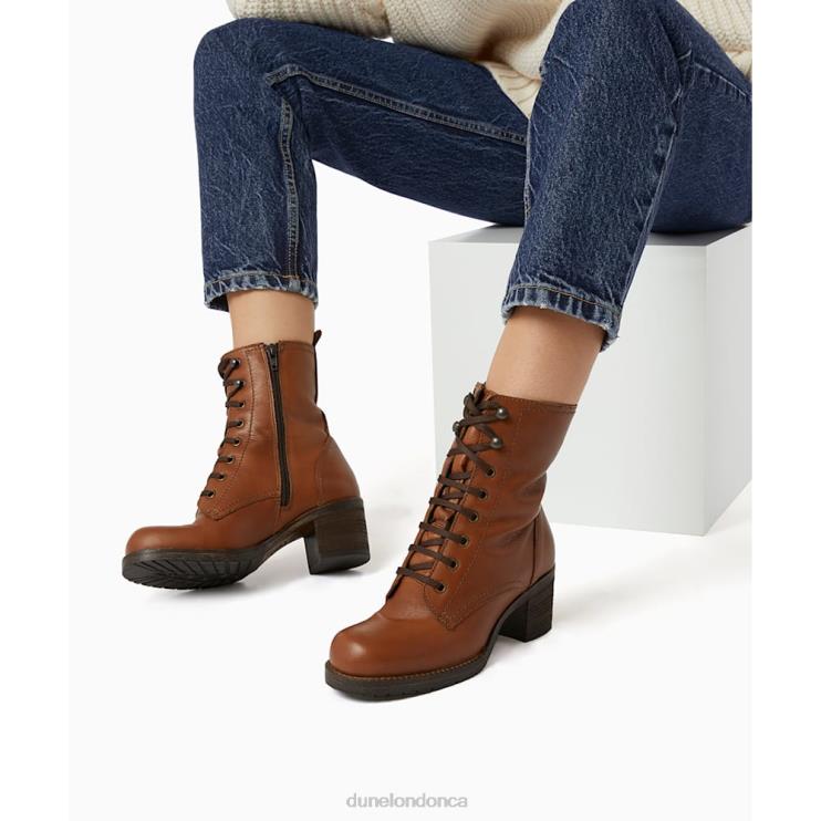 Dune London Pearse Women Lace Up Mid Block Heel Ankle Boots Tan 2Z0DB611