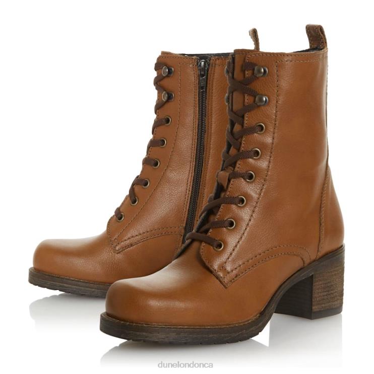 Dune London Pearse Women Lace Up Mid Block Heel Ankle Boots Tan 2Z0DB611