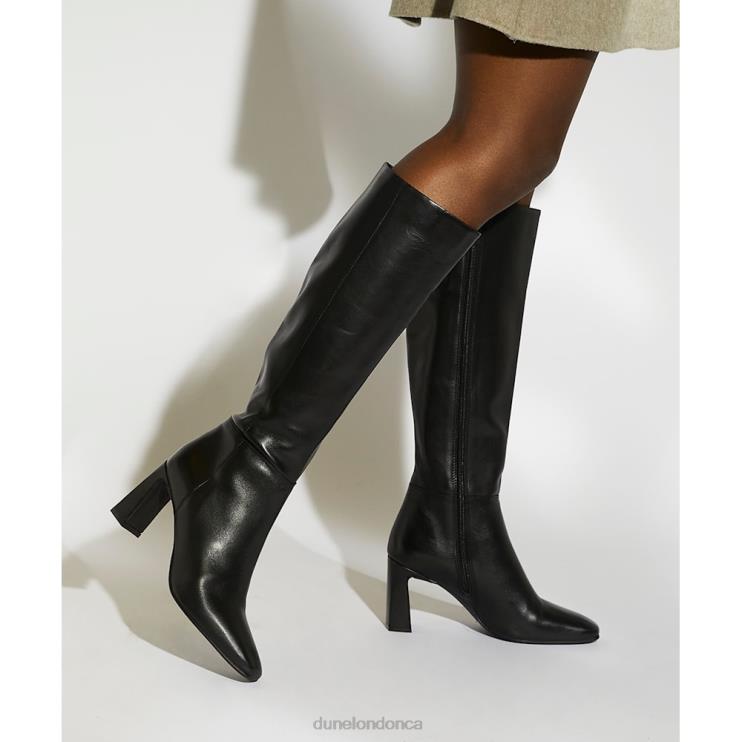Dune London Savoir Women Flare-Heeled Leather Knee-High Boots Black 2Z0DB304