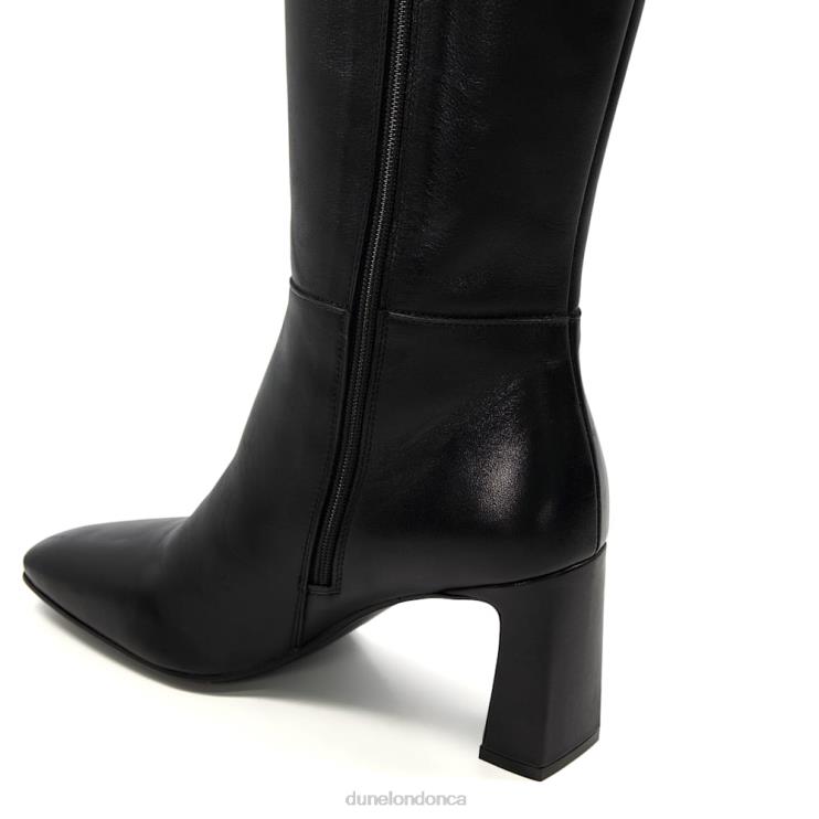 Dune London Savoir Women Flare-Heeled Leather Knee-High Boots Black 2Z0DB304
