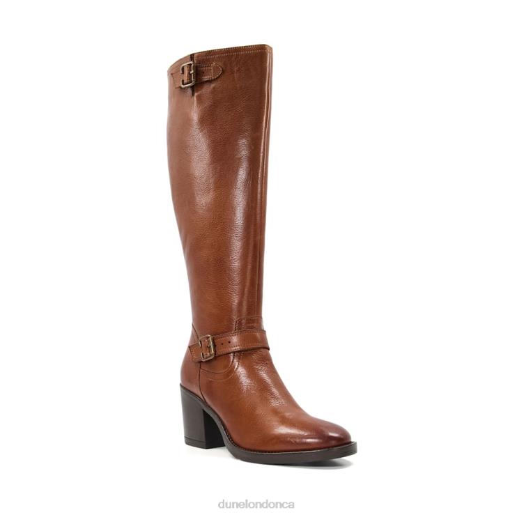 Dune London Trelise Women Leather Buckle Heeled Knee-High Boots Tan 2Z0DB298