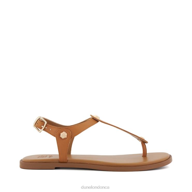Dune London Larter Women Leather Flat Sandals Tan 2Z0DB406