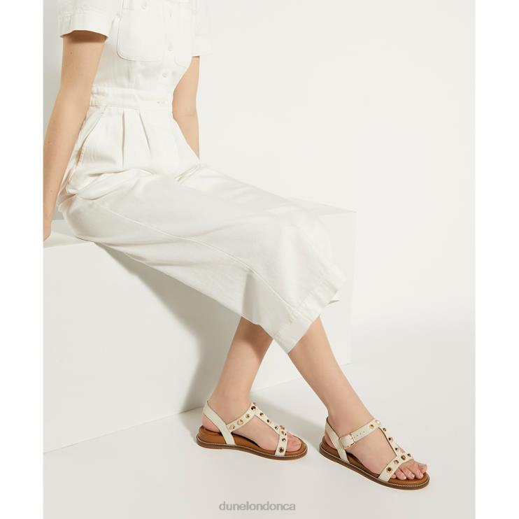Dune London Laurels Women Comfort-Footbed Leather Studded Flat Sandals Ecru 2Z0DB53