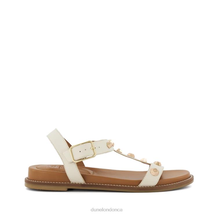 Dune London Laurels Women Comfort-Footbed Leather Studded Flat Sandals Ecru 2Z0DB53