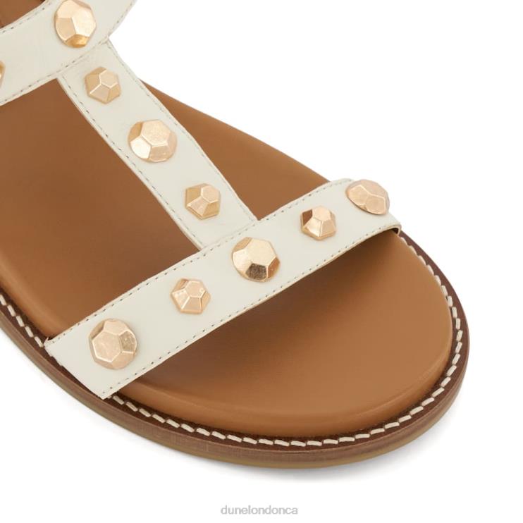 Dune London Laurels Women Comfort-Footbed Leather Studded Flat Sandals Ecru 2Z0DB53