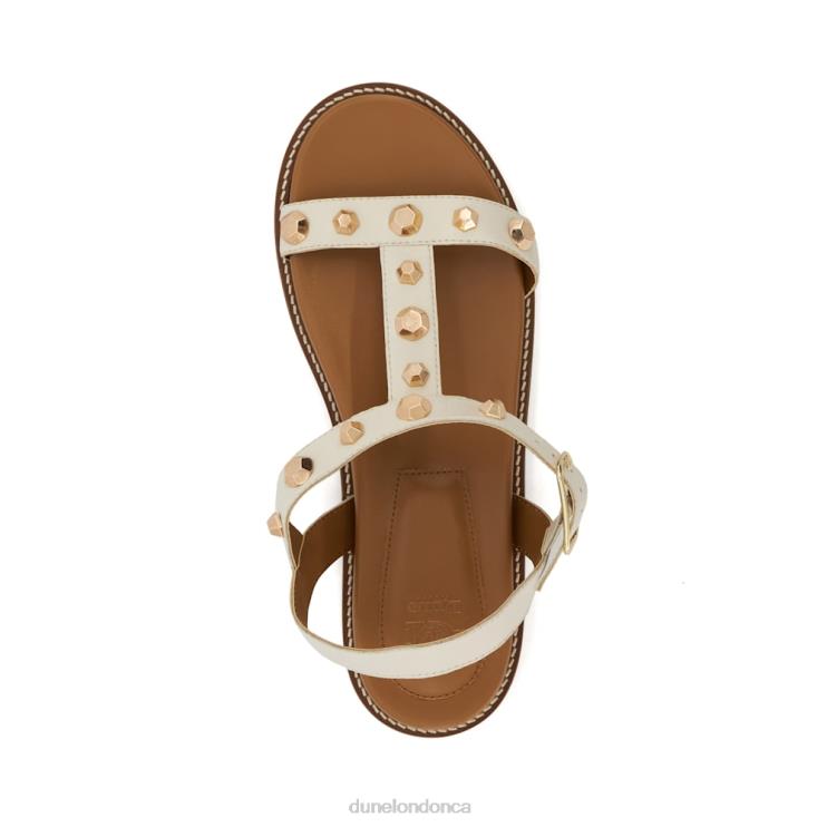 Dune London Laurels Women Comfort-Footbed Leather Studded Flat Sandals Ecru 2Z0DB53