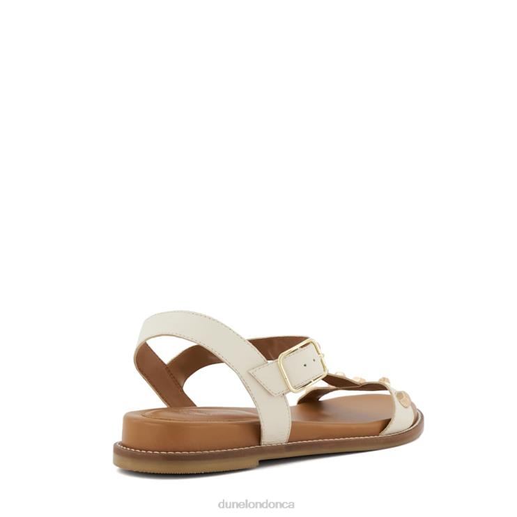 Dune London Laurels Women Comfort-Footbed Leather Studded Flat Sandals Ecru 2Z0DB53