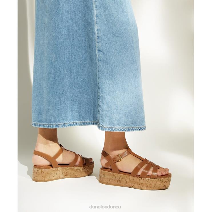 Dune London Lenson Women Strappy Cork-Flatform Sandals Tan 2Z0DB166