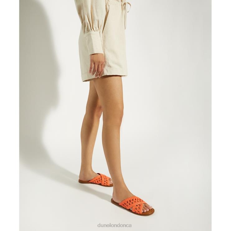Dune London Level Women Crochet Flat Sandals Orange 2Z0DB76