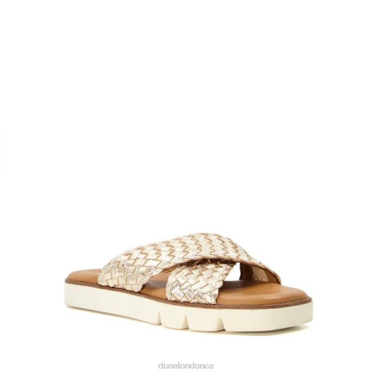 Dune London Lexey Women Woven Metallic Leather Sliders Gold 2Z0DB321