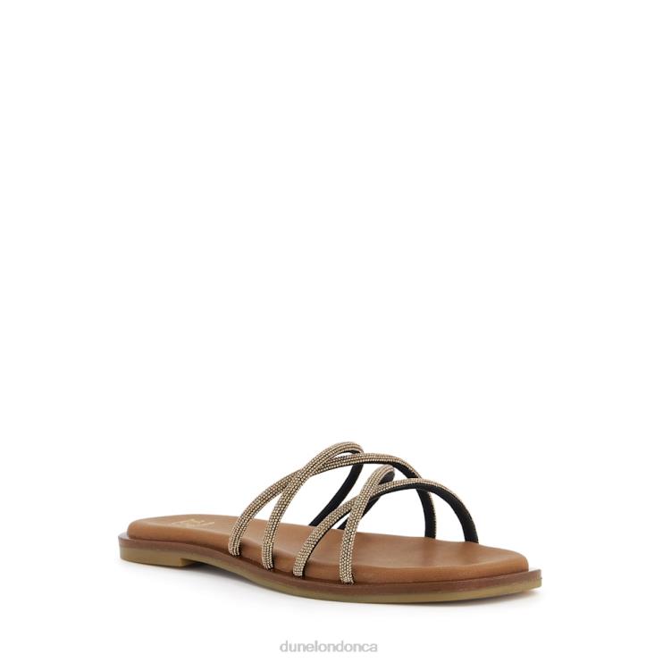 Dune London Lilybet Women Diamante-Crossover-Strap Flat Sandals Bronze 2Z0DB24