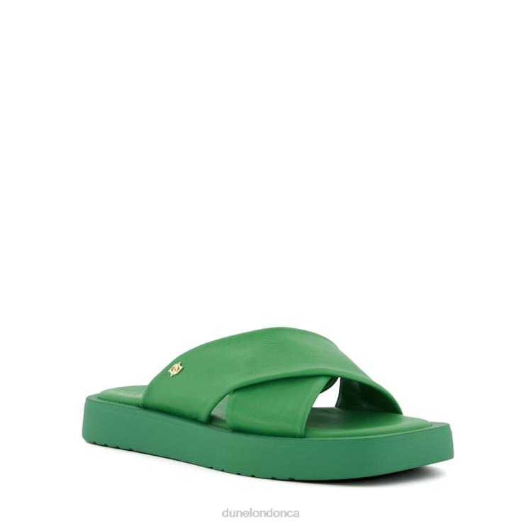 Dune London Liquor Women Leather Flat Sandals Green 2Z0DB50