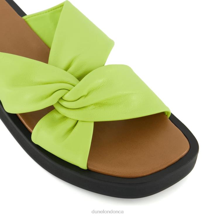Dune London Lizo Women Knot-Strap Leather Flatform Sandals Lime Green 2Z0DB71