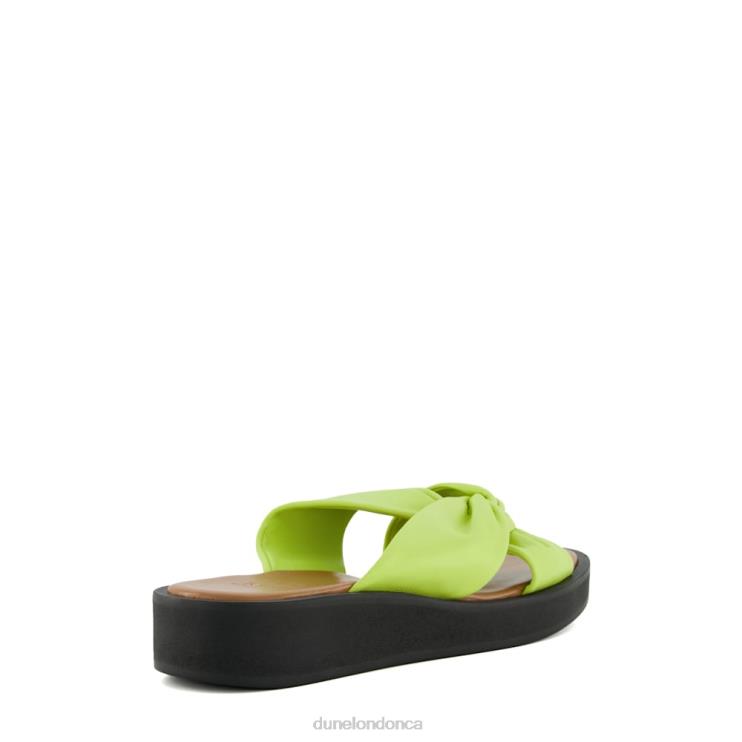 Dune London Lizo Women Knot-Strap Leather Flatform Sandals Lime Green 2Z0DB71