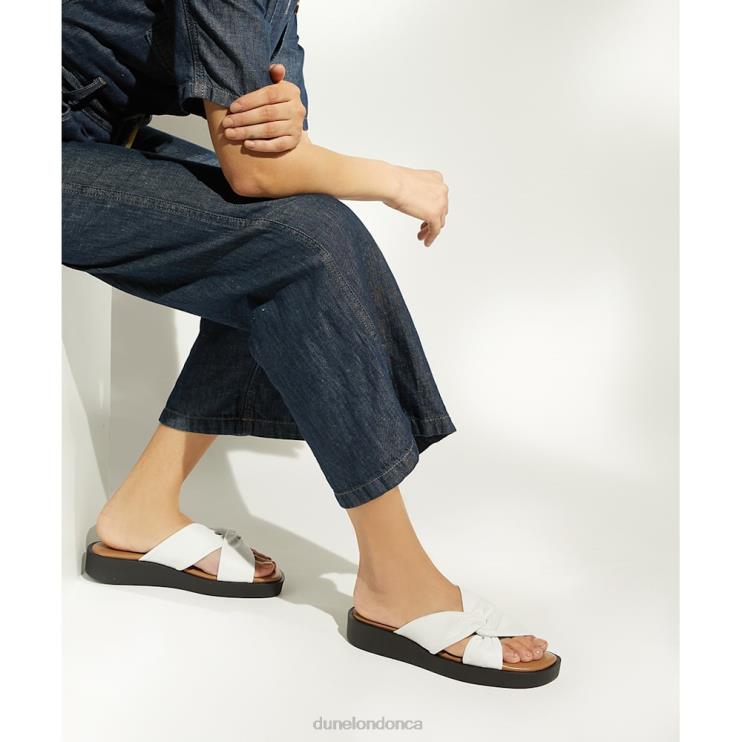 Dune London Lizo Women Knot-Strap Leather Flatform Sandals White 2Z0DB79