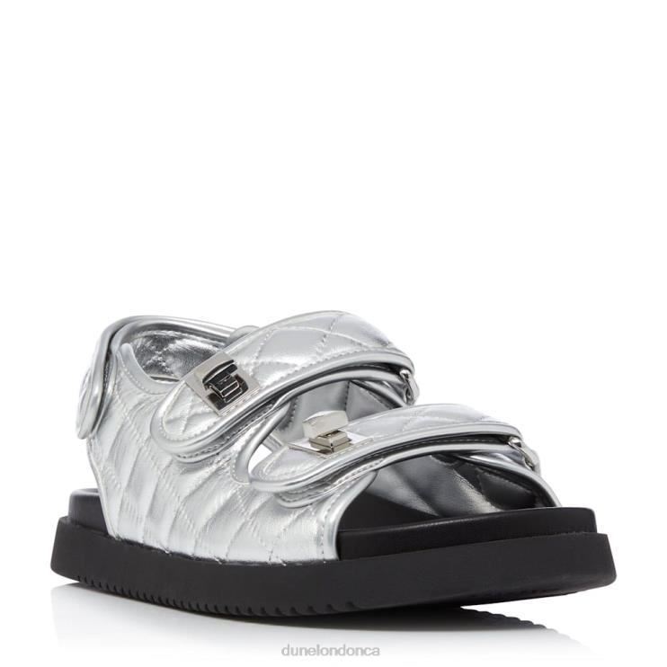 Dune London Lockstockk Women Double Strap Turn Lock Flat Sandals Silver 2Z0DB428