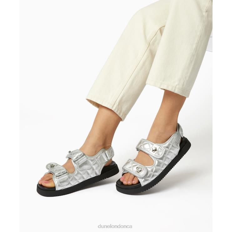 Dune London Lockstockk Women Double Strap Turn Lock Flat Sandals Silver 2Z0DB428