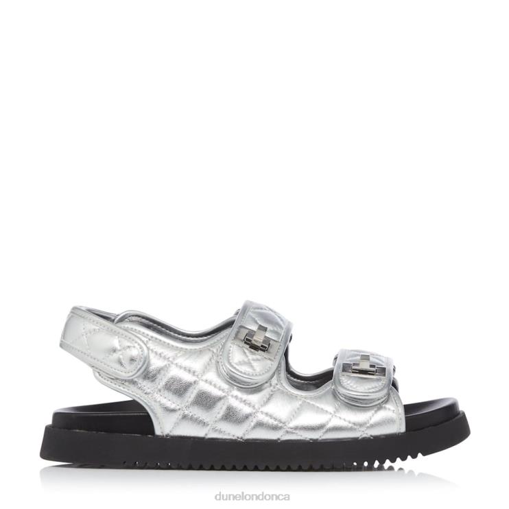 Dune London Lockstockk Women Double Strap Turn Lock Flat Sandals Silver 2Z0DB428