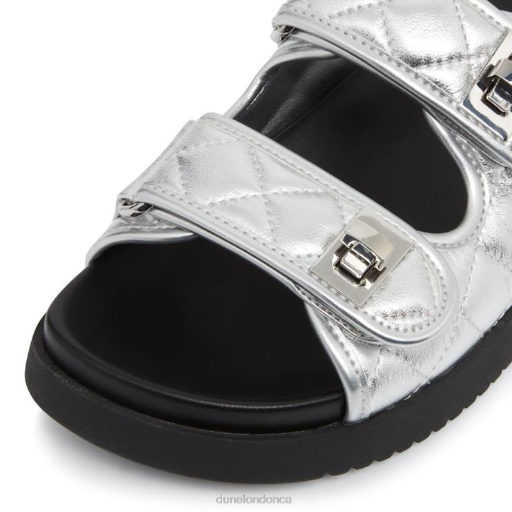 Dune London Lockstockk Women Double Strap Turn Lock Flat Sandals Silver 2Z0DB428