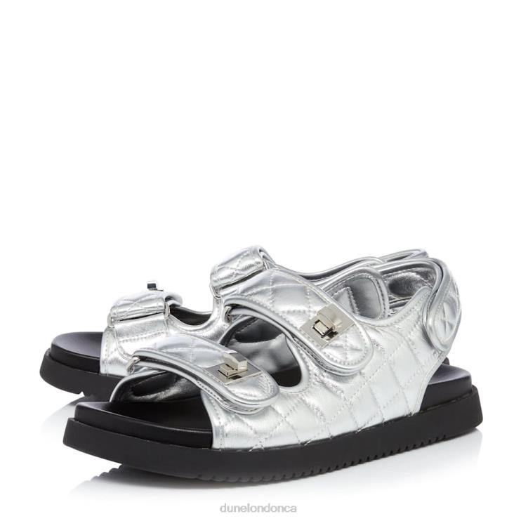 Dune London Lockstockk Women Double Strap Turn Lock Flat Sandals Silver 2Z0DB428