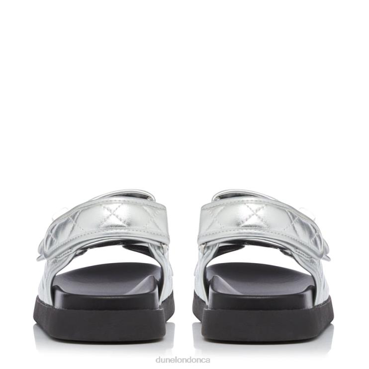 Dune London Lockstockk Women Double Strap Turn Lock Flat Sandals Silver 2Z0DB428